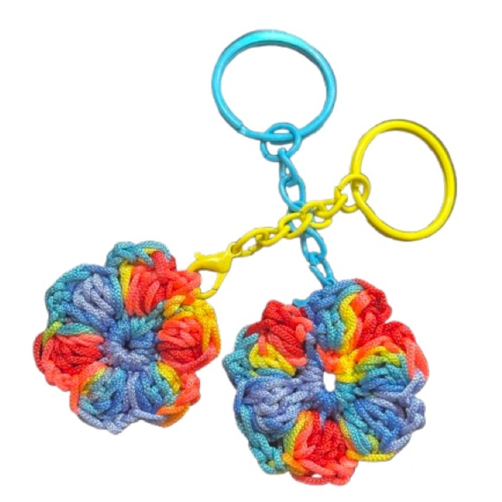 Colorful Crochet Flower Keychain